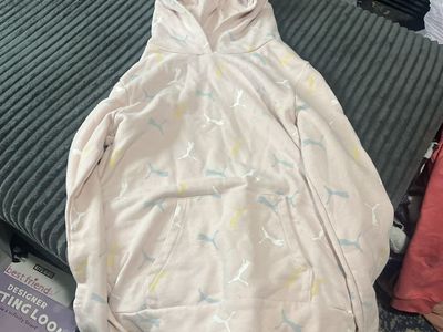 Puma Pink Logo Hoodie Sweatshirt Girls Size L 14/16