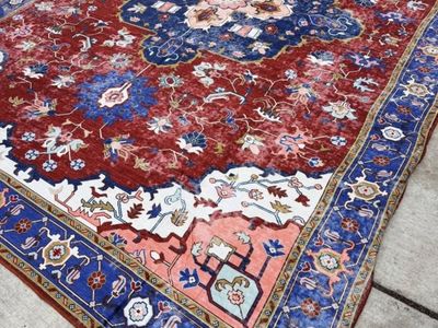 New. 9x13 Red & Blue Persian-Style Area Rug - Large Floral Medallion Design