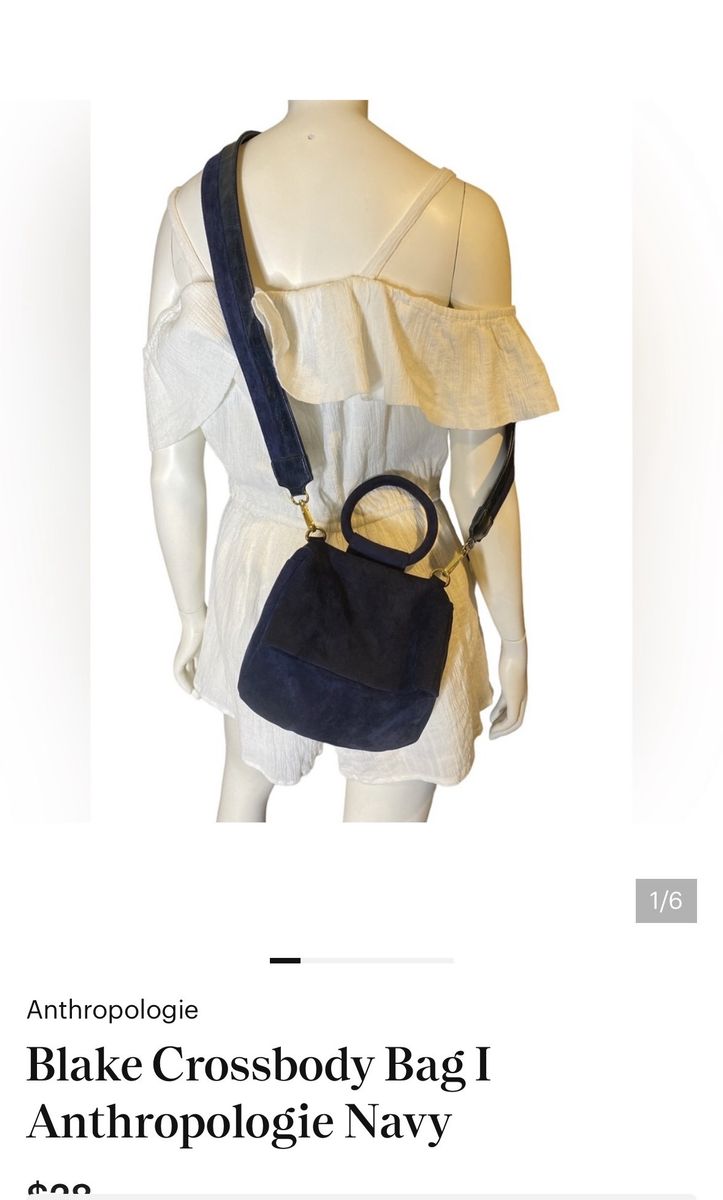 Anthropologie Blake Navy Suede Crossbody Bag with Ring Handle