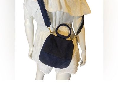 Anthropologie Blake Navy Suede Crossbody Bag with Ring Handle