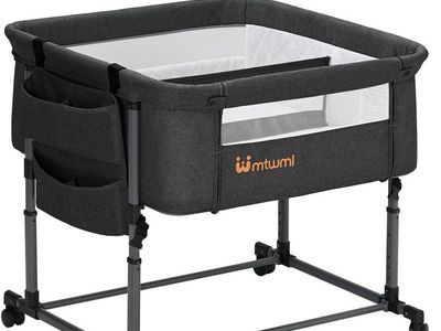 MTWML Adjustable Baby Bassinet Bedside Sleeper Portable Crib with Storage Pockets & Wheels for Twins