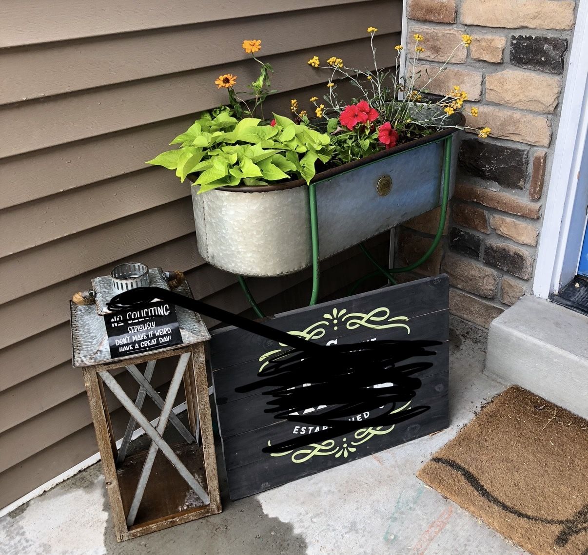 Vintage Galvanized Metal Tub Planter with Green Stand, Oval Garden Planter, Rustic Decor