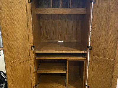 Oak Wood Computer Armoire Wardrobe Cabinet with Pull-Out Keyboard Tray & Storage Shelves