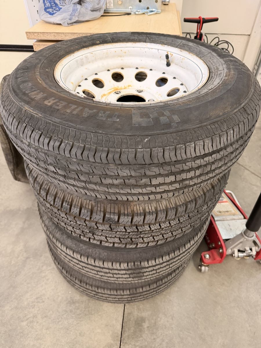 Trailer King ST205/75R14 D Trailer Tires on White Steel Rims - Set of 4