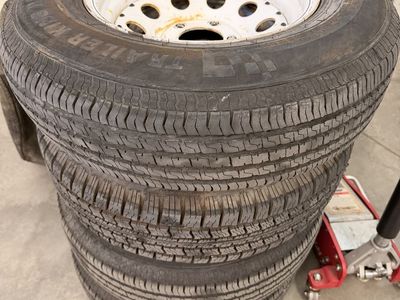 Trailer King ST205/75R14 D Trailer Tires on White Steel Rims - Set of 4