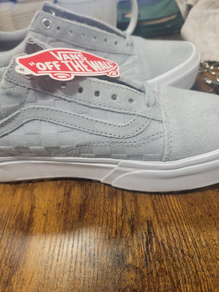 Vans Old Skool Grey Checkered Suede Skate Shoes Men's 7.5 / Women's 9, New with Tags