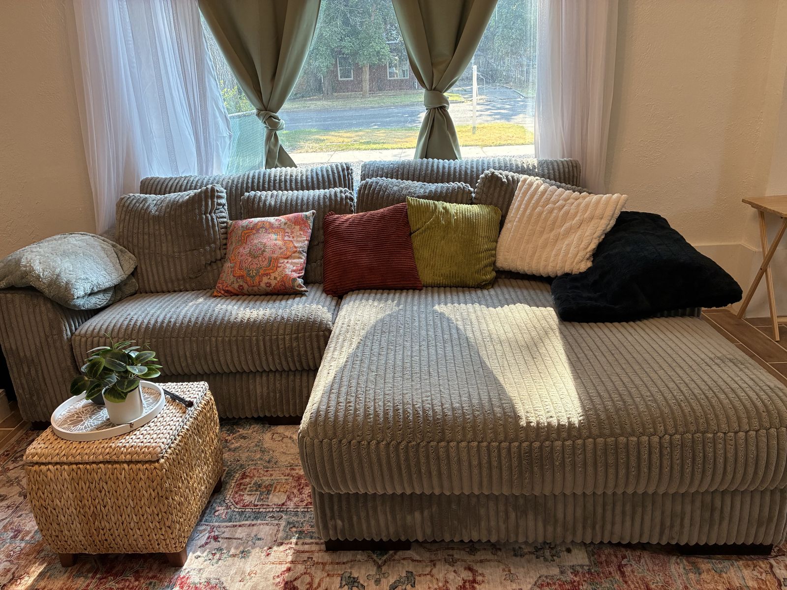 Gray plush Sectional Sofa with Chaise