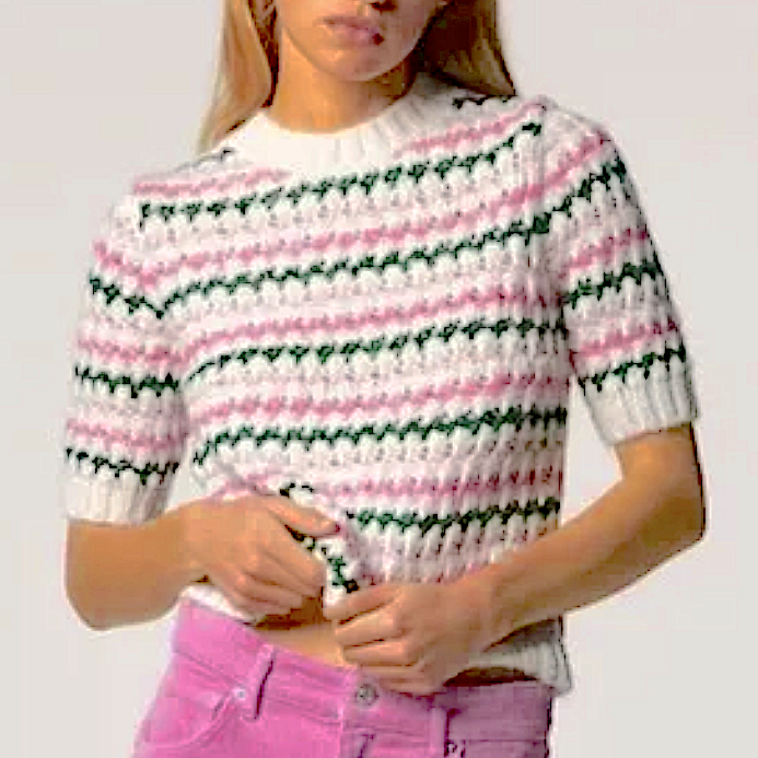 Zara Crochet Style Striped Knit Sweater - Size Medium