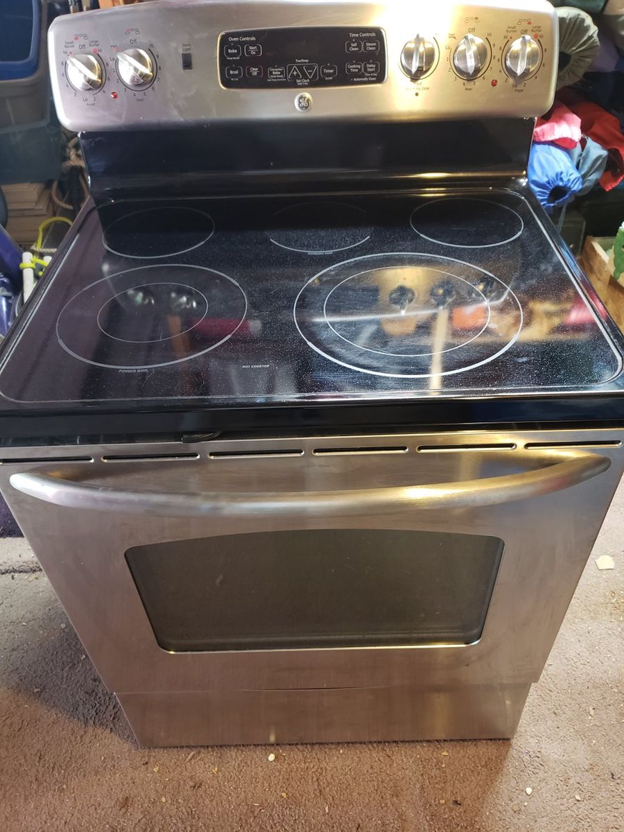 GE Electric Range Stove - Stainless Steel Glass Top Oven
