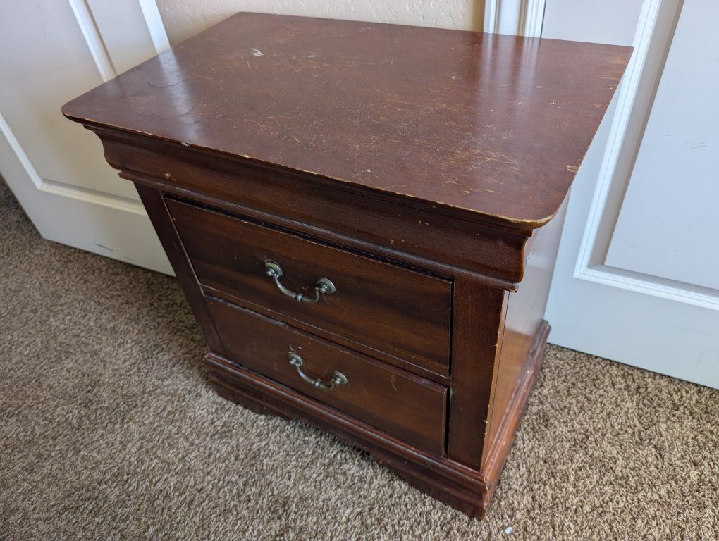 Wooden Nightstand with Two Drawers