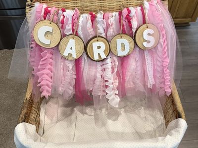 Decorative Wicker Basket with Pink Tulle and "CARDS" Sign - Perfect for Parties & Showers