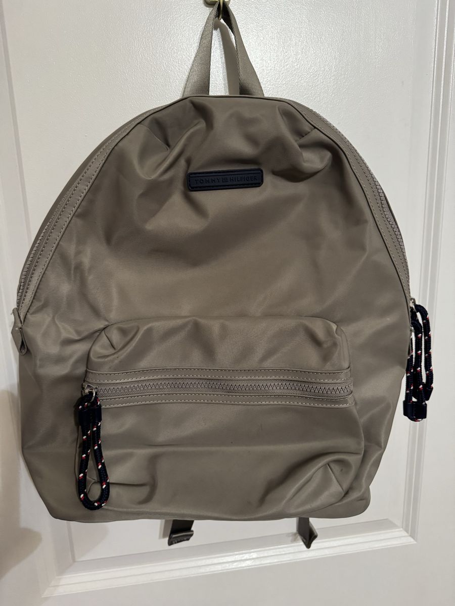 Tommy Hilfiger Gray Nylon Backpack with Front Zip Pocket - Excellent Condition
