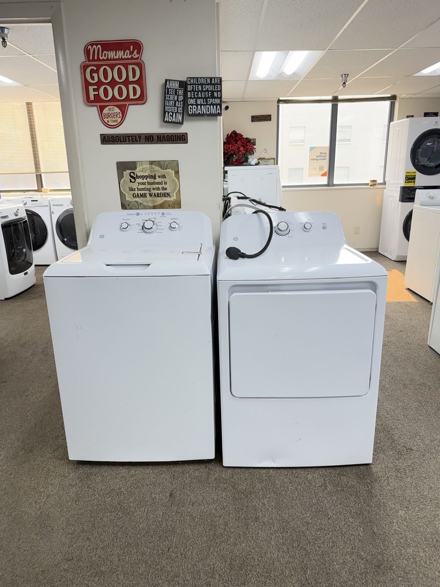 GE White Top Load Washer & Electric Dryer Set - Used, Good Condition