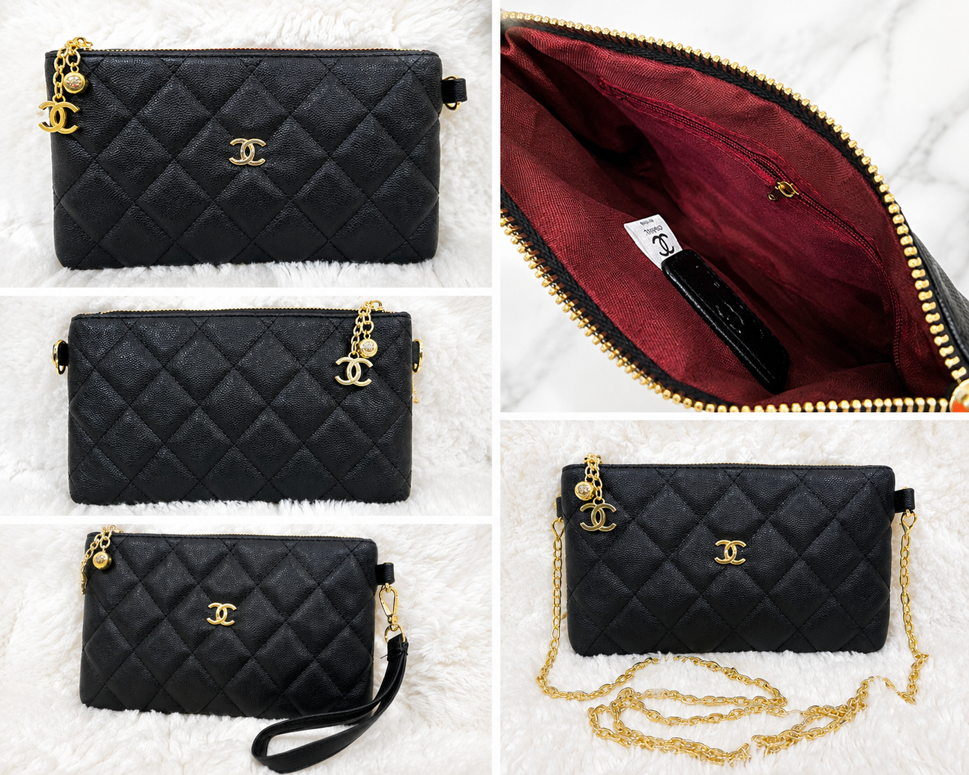 CC Black Quilted Crossbody Clutch with Gold Hardware