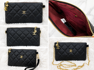CC Black Quilted Crossbody Clutch with Gold Hardware
