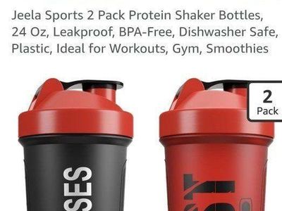 New Jeela Sports 2-Pack Protein Shaker Bottles 24 Oz - Black & Red BPA Free