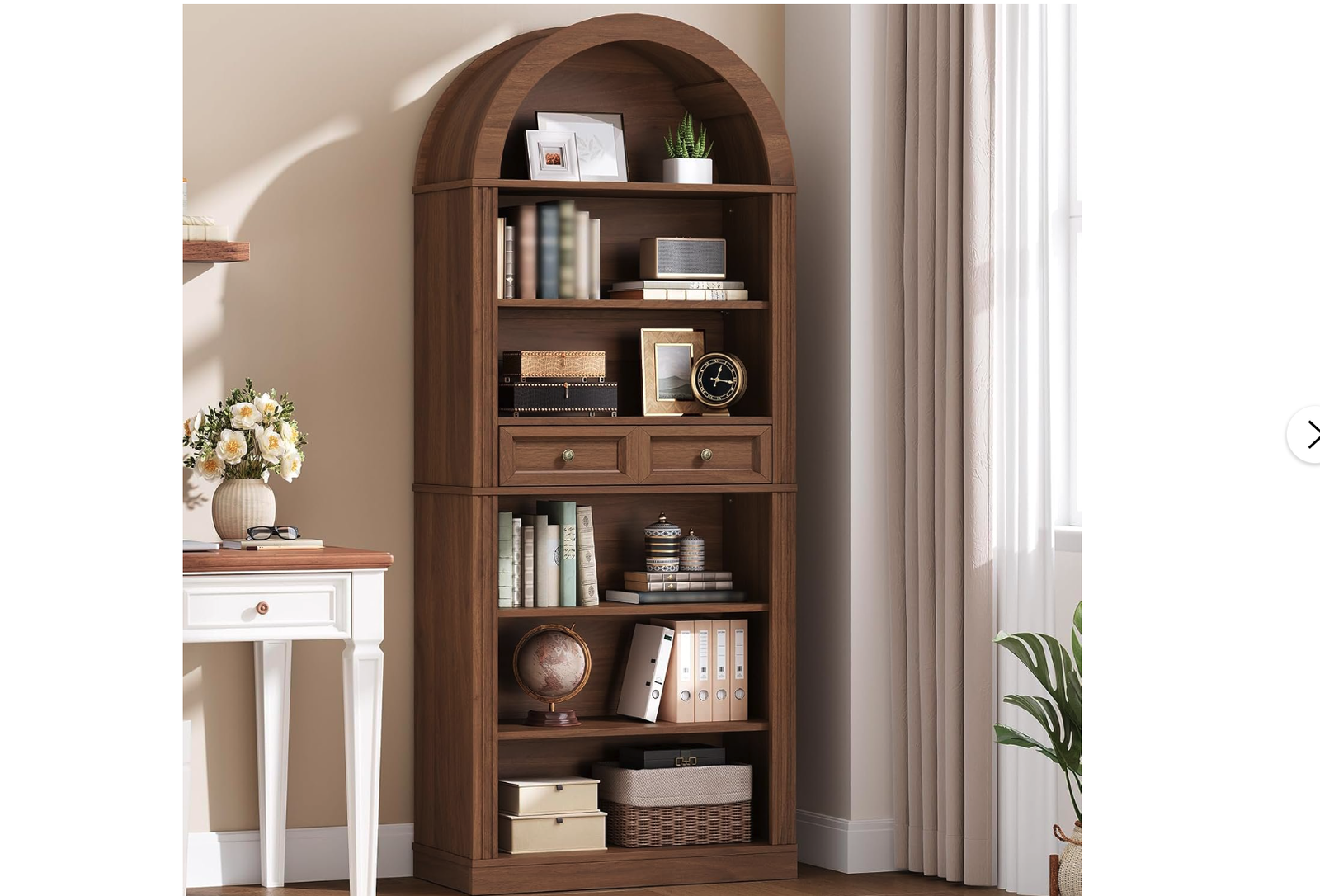 New in Box Arched Bookshelf, 73" Tall Arch Bookcase with Drawer, 6-Tier Farmhouse Book Shelf, Wooden Bookshelf 