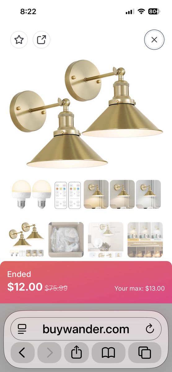 Gold Battery Operated Wall Sconce Set