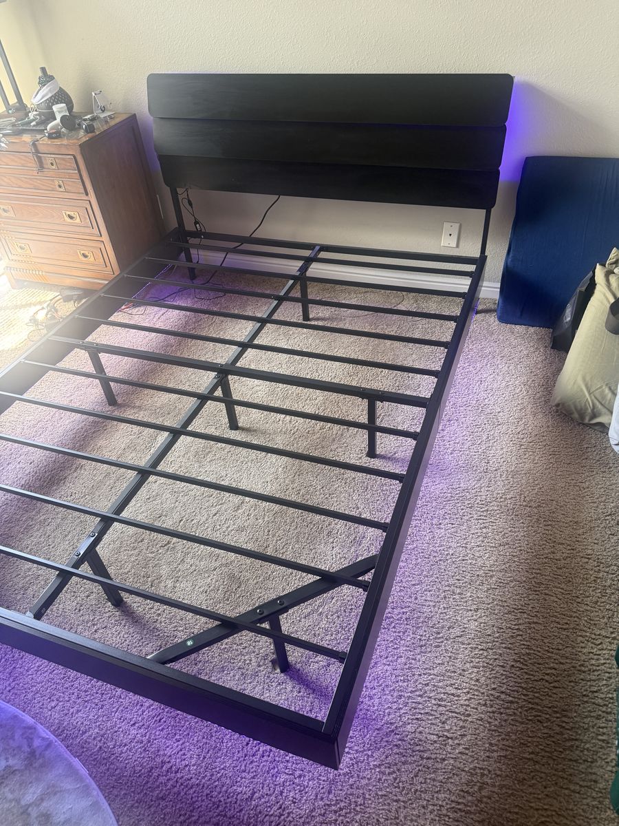 Queen Bed Frame:  Black Wood with LED Lights