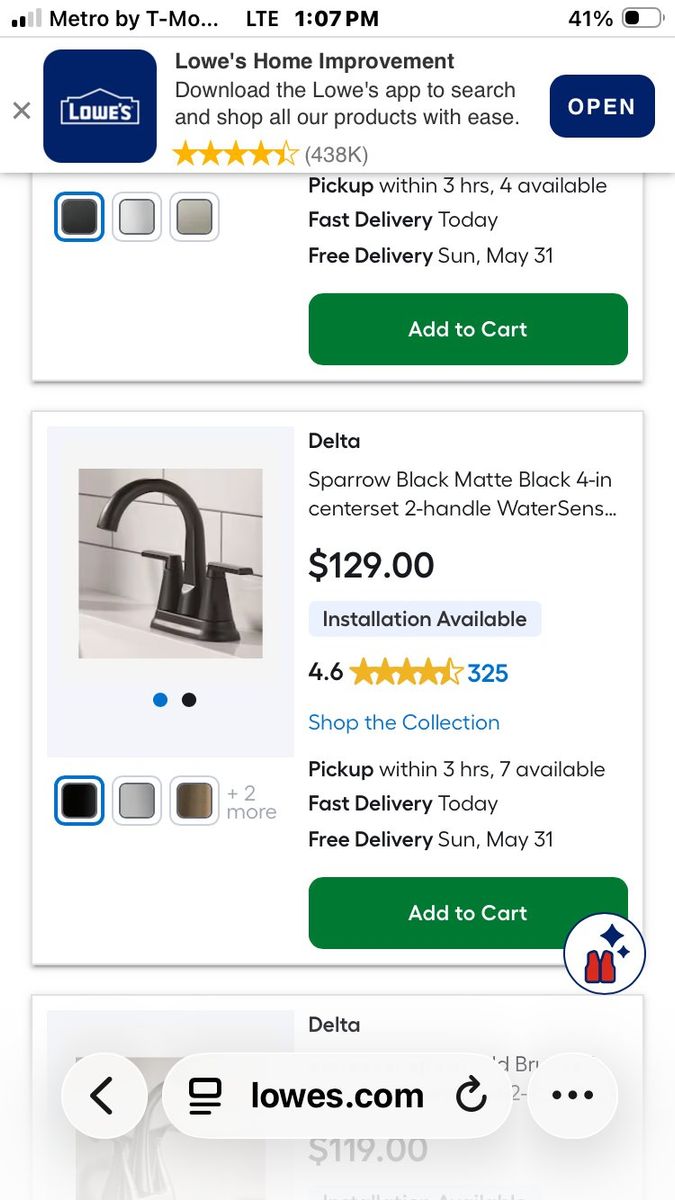Delta Matte Black 4-inch Centerset 2-Handle WaterSense Bathroom Faucet I have 4 of them 65 a piece