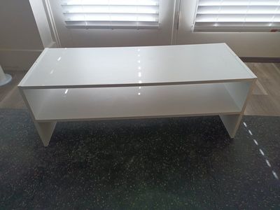 White TV Stand - Modern Rectangular Design with Storage Shelf