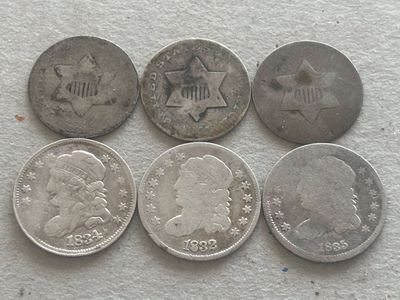 1831 bust half dime $65, 3cent silver 1852 $45