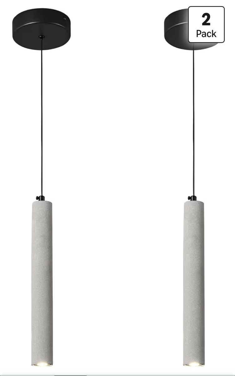 ADCTHOME Concrete Pendant Light Fixtures, Set of 2, Grey Cylinder Design