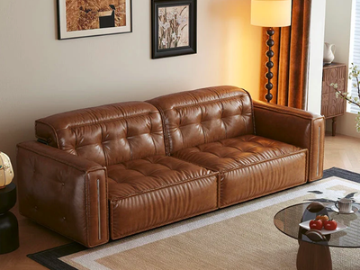 JASIWAY Smart Electric Brown Leather Sofa Bed Couch - Vintage-Style Recliner Design