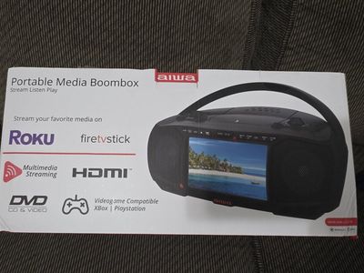 Aiwa Portable Media Boombox with Built-in Screen, DVD Player, and Bluetooth