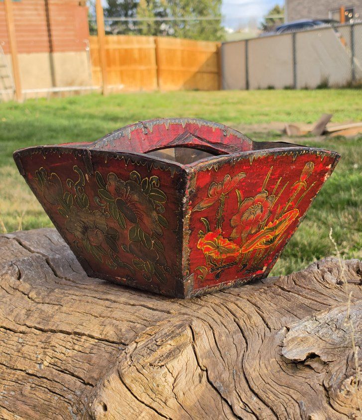 Antique Painted Japanese Rice Bucket 1800s