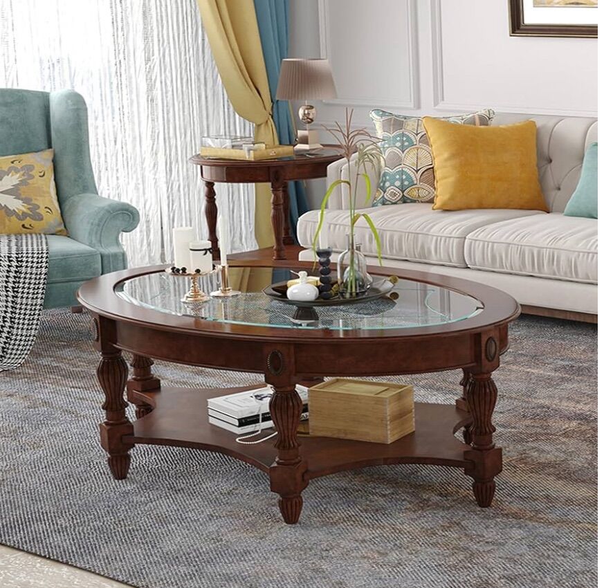 New 45in Oval Coffee Table with A Glass Top