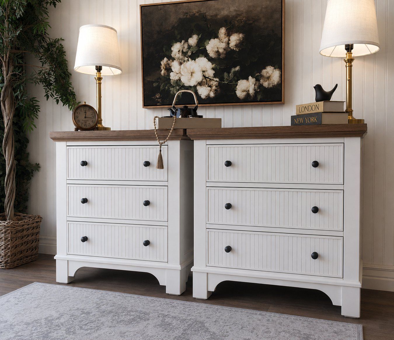 Ashley Fluted Nightstands With Power Outlets and USB
