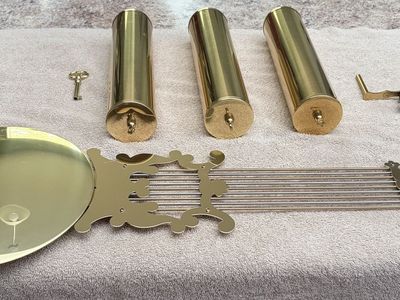 Brass Grandfather Clock Pendulum, Weights & Crank Set - Gold Finish Clock Parts