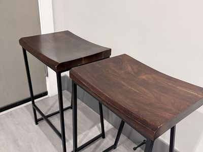 Set of 2 Industrial Wood & Metal Saddle Bar Stools - Dark Brown
