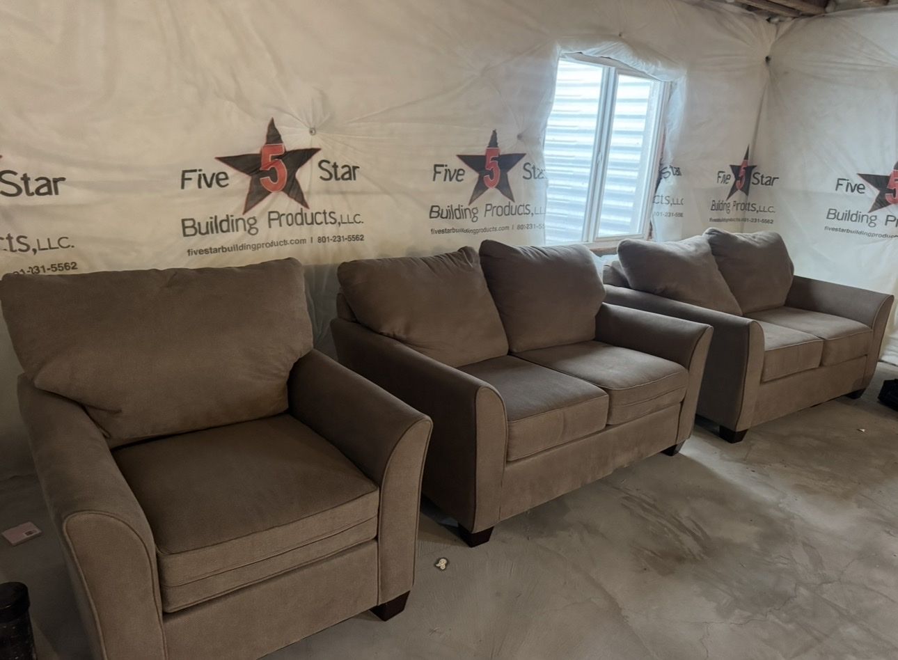 Couch Set | Sofa & Loveseat Set | 3 Piece Living Room Furniture | Brown Couch | Chair | Like New