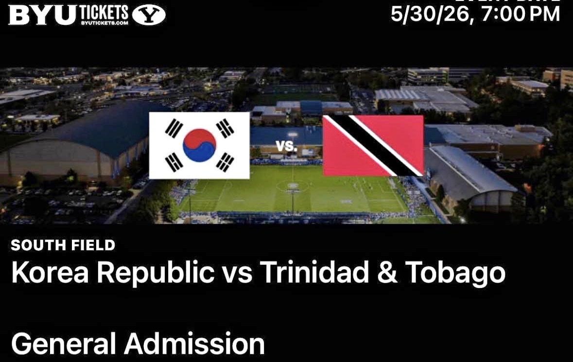 Corea vs Trinidad & Tobago 5 General Admission tickets $150 each