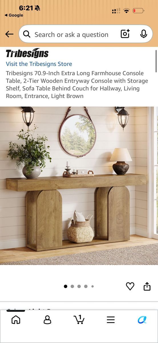 Tribesigns 70.9-inch Farmhouse Console Table, 2-Tier Wooden Entryway Console with Storage Shelf, Light Brown