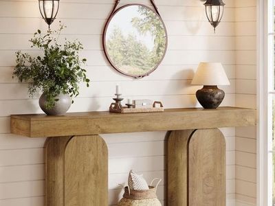Tribesigns 70.9-inch Farmhouse Console Table, 2-Tier Wooden Entryway Console with Storage Shelf, Light Brown