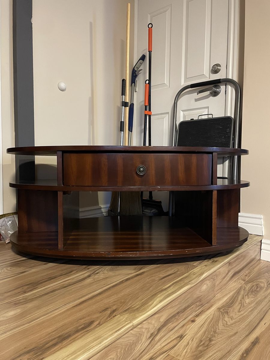 Oval Dark Wood Lift-Top Coffee Table with Storage & Shelving - Best Offer