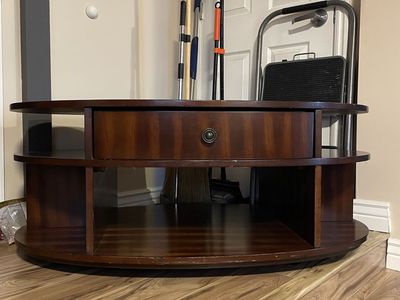 Oval Dark Wood Lift-Top Coffee Table with Storage & Shelving - Best Offer