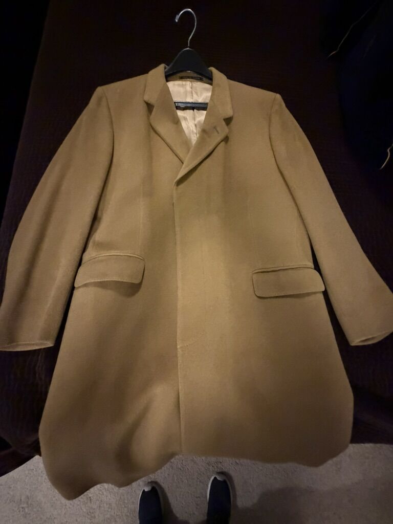 Men's Harrods of London overcoat 100% Cashmere wool size 46ish Large or XL