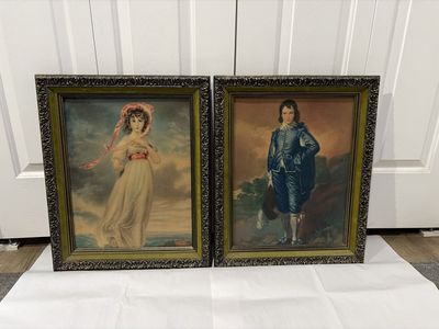 Vintage Framed Portrait Prints - Pinkie and Blue Boy Set