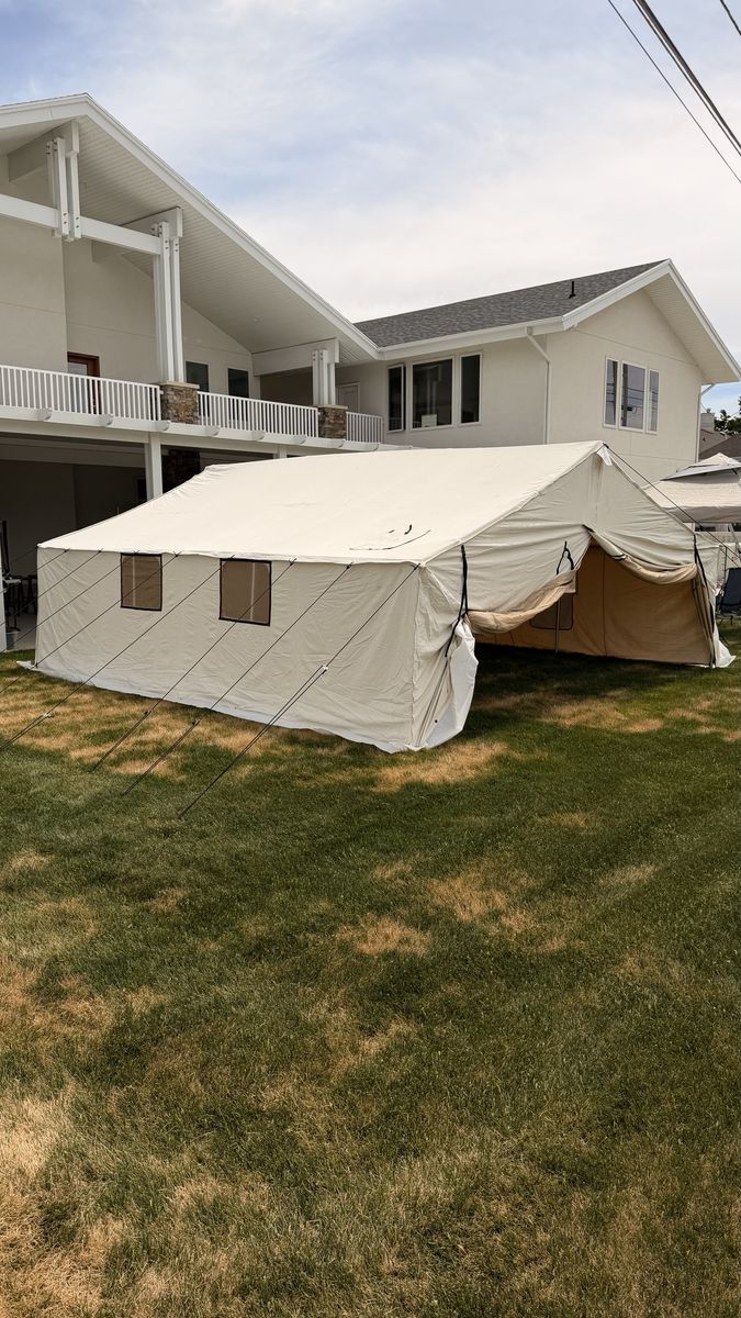 16x20ft Montana Canvas tent/lodge with frame, floor, and stakes
