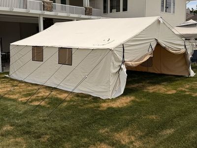 16x20ft Montana Canvas tent/lodge with frame, floor, and stakes