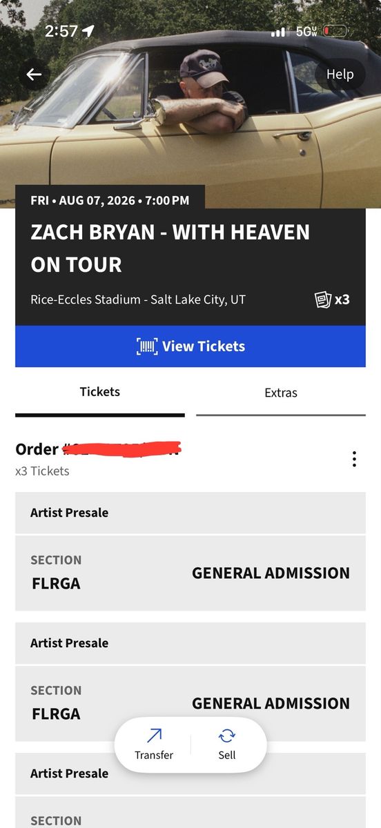Zach Bryan: The Quittin Time Tour - 3 General Admission Tickets (FLRGA) for 8/7/2026 Salt Lake City