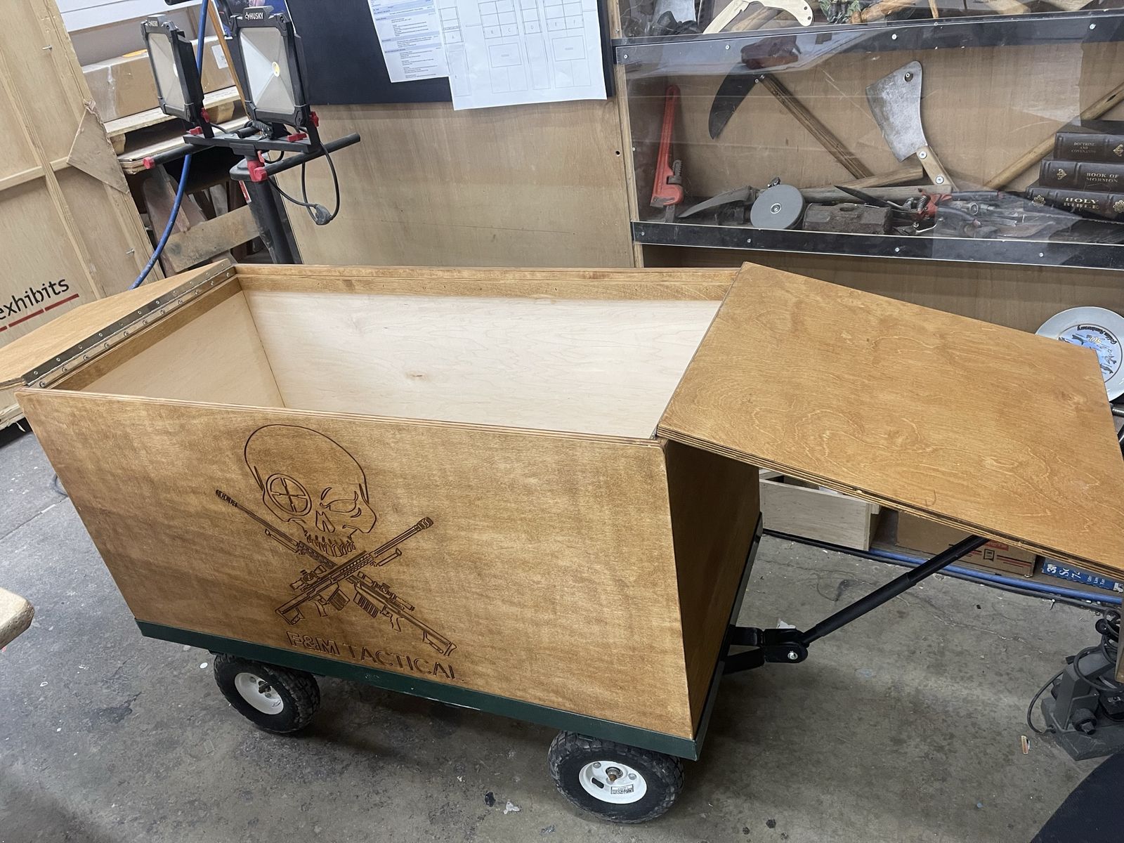 Camping and shooting cabinet on wheels