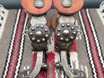 Vintage Sterling Inlay E. Garcia Western Spurs W/ Antique H.H. Heiser Straps