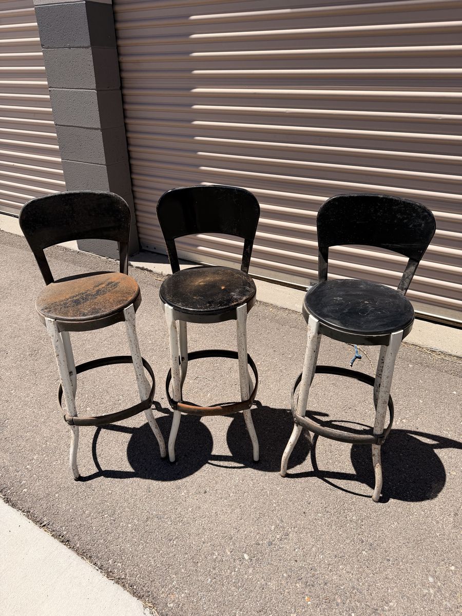 3 Vintage Metal Stools