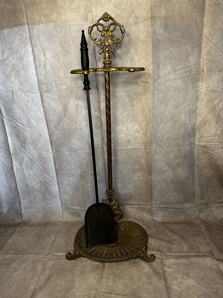 Vintage Brass Fireplace Tool Set w/ Stand