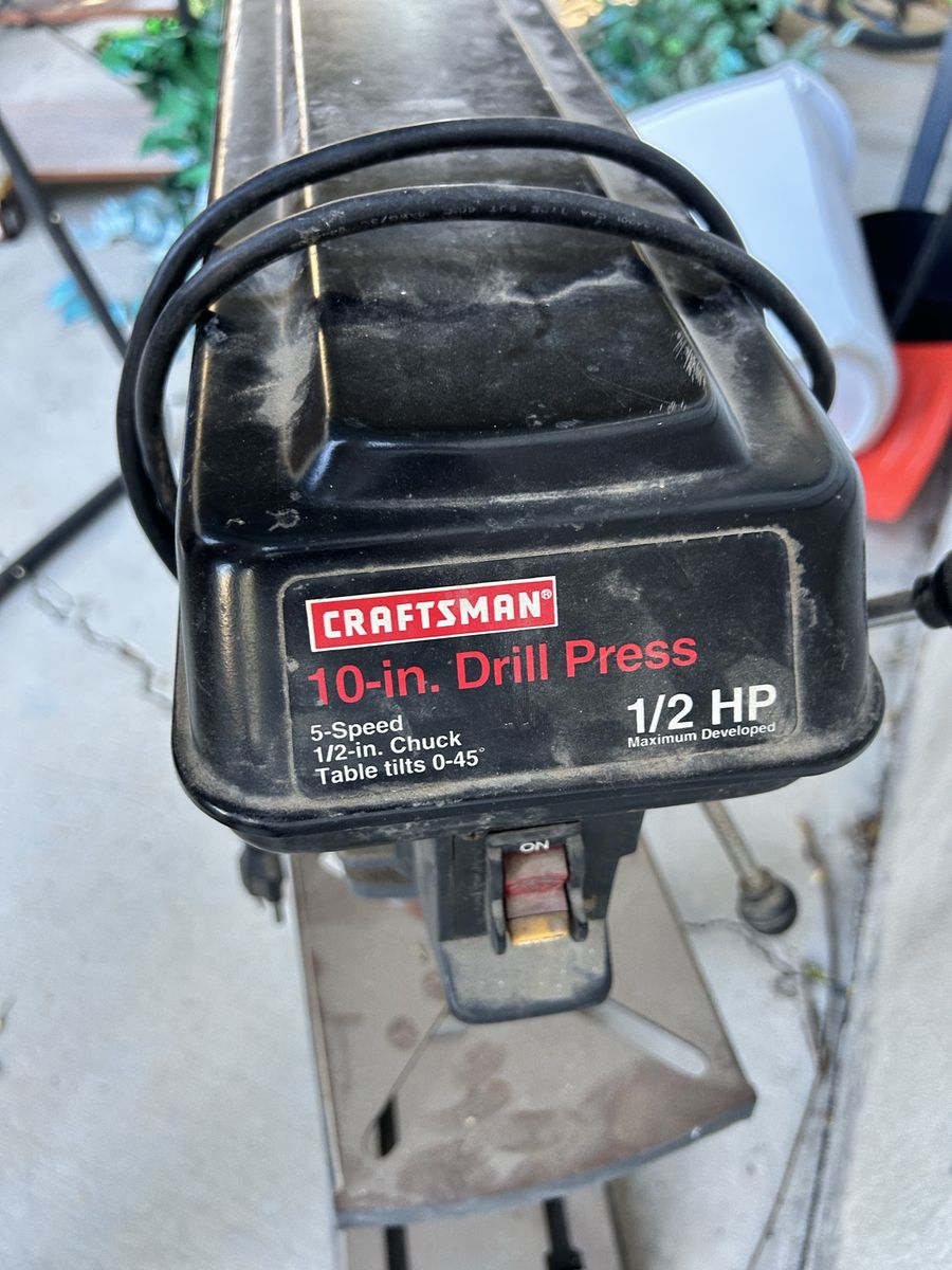 Craftsman 10-inch 5-Speed 1/2 HP Drill Press with 1/2-inch Chuck - Table Tilts 0-45 Degrees